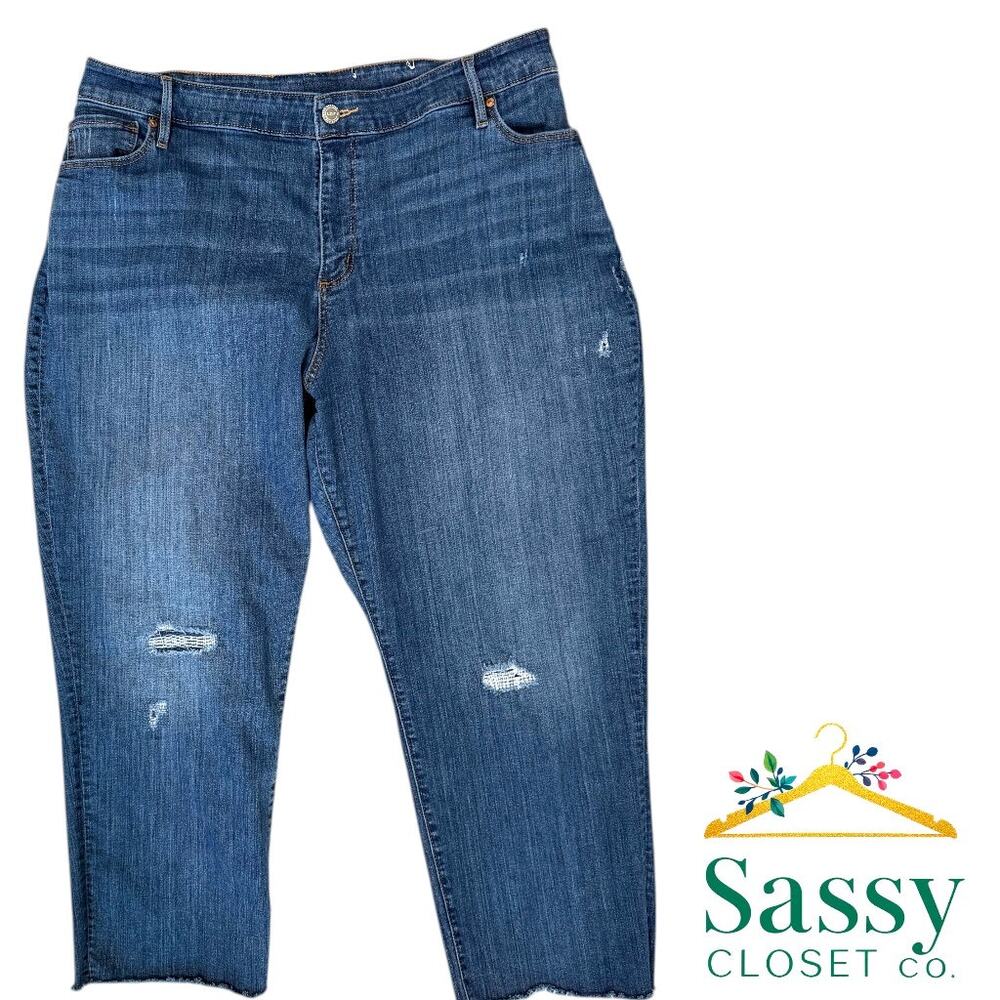 ✨ LOFT Modern Straight Jeans 26W Plus Size High Rise Distressed Crop EUC 👖